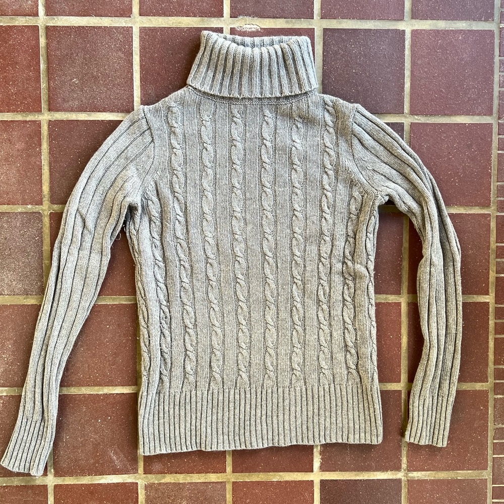J Crew Wool & Angora Rabbit Hair Gray Cable Knit Turtleneck Sweater Size Small